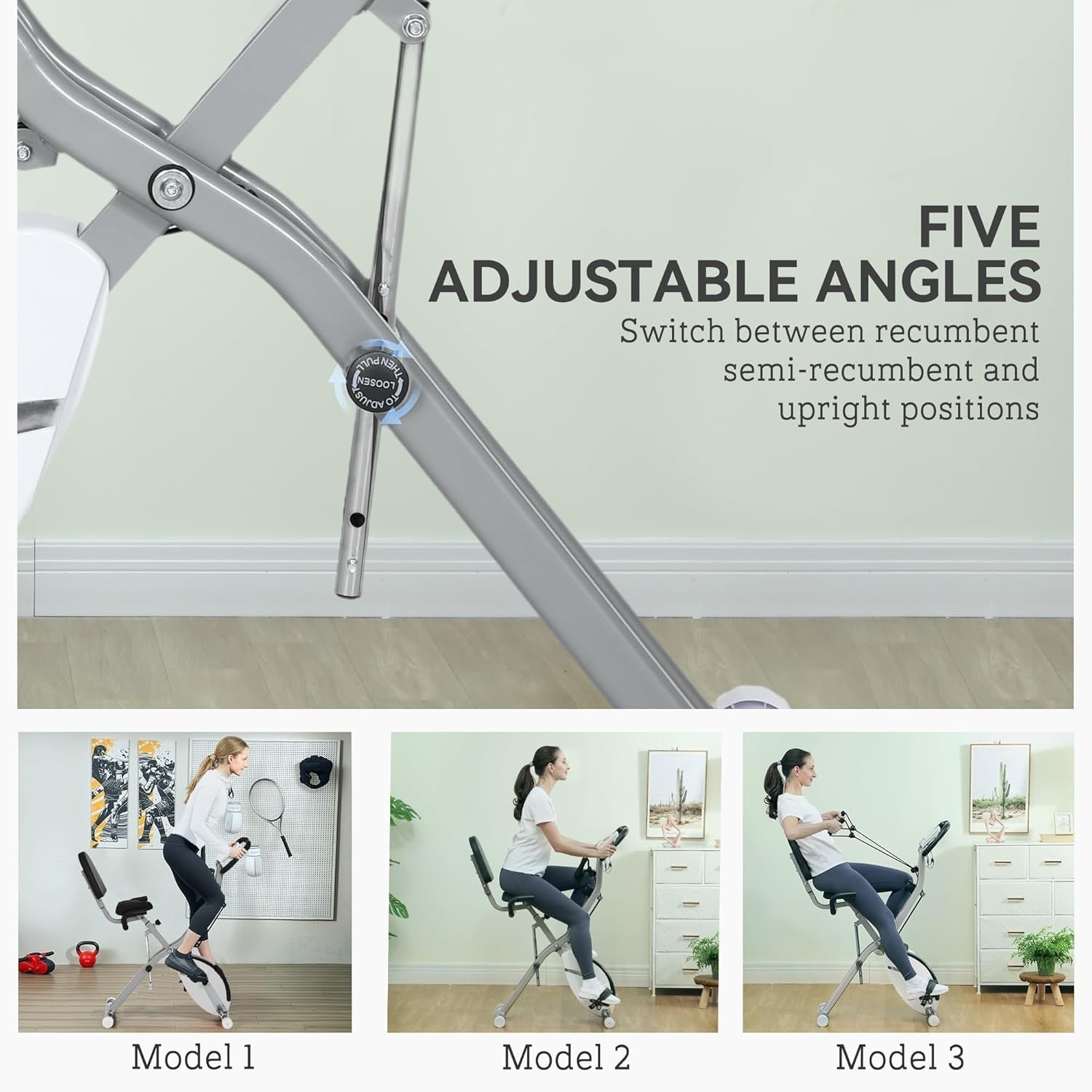 5-in-1 Folding Exercise Bike Upright/Recumbent 8-Level Magnetic LCD White