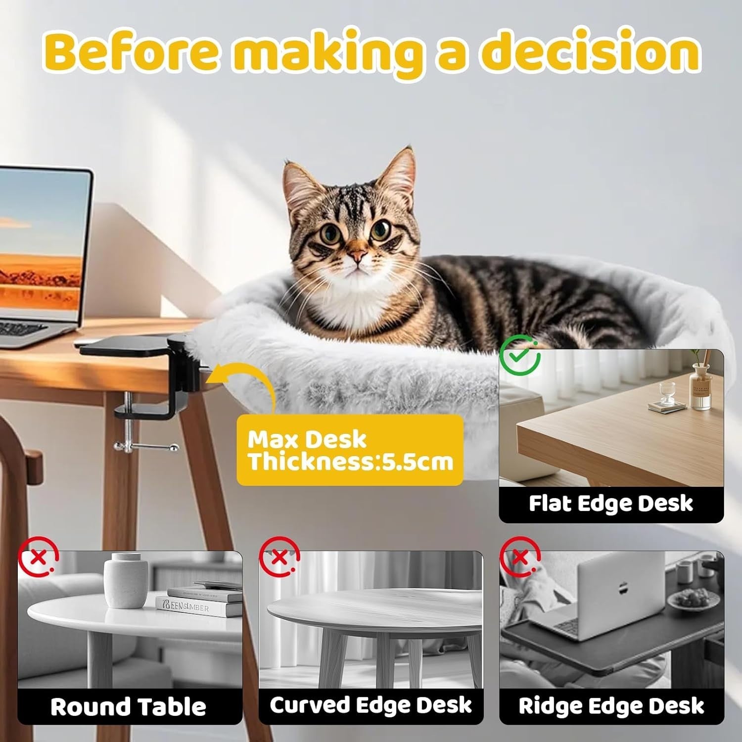 360 Rotating Desk Cat Hammock Plush Cat Bed Clamp On Perch