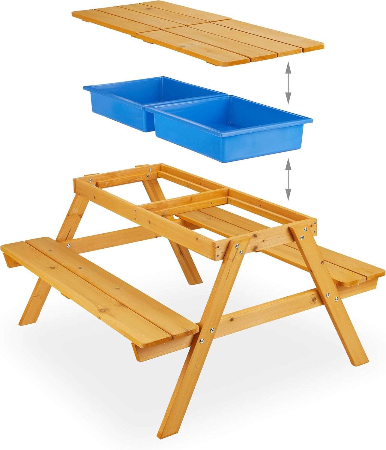 Kids Wooden Picnic Table with Benches & Mud Kitchen Play Tubs 90x85x49cm