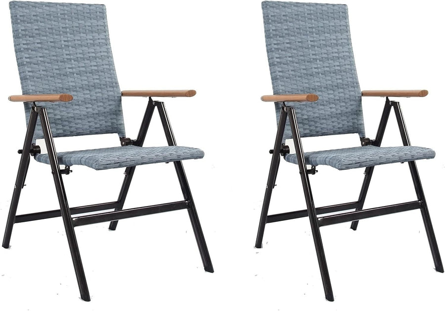 2x Rattan Garden Dining Chairs Folding Reclining Outdoor Patio Balcony