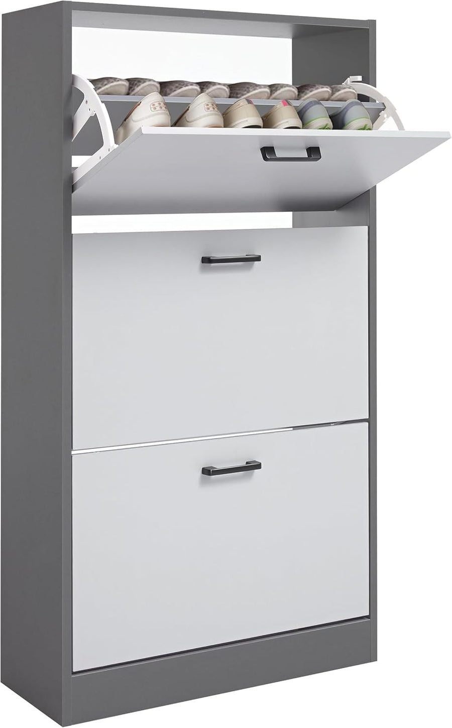 Silver & Dark Grey 3 Drawer Shoe Cabinet with Shelf, Modern Slim Storage Unit