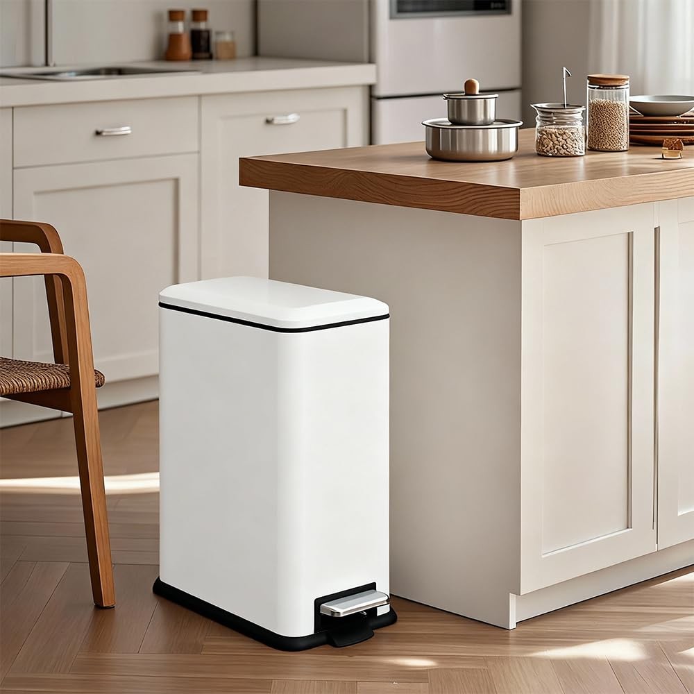 45L Kitchen Pedal Bin Soft Close Stainless Steel White