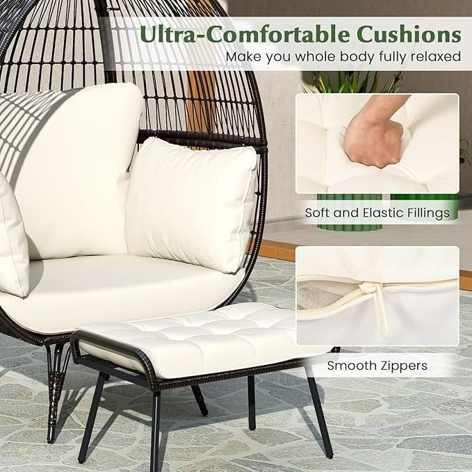Extra Large Rattan Egg Chair with Footstool Outdoor Indoor Lounge Seat