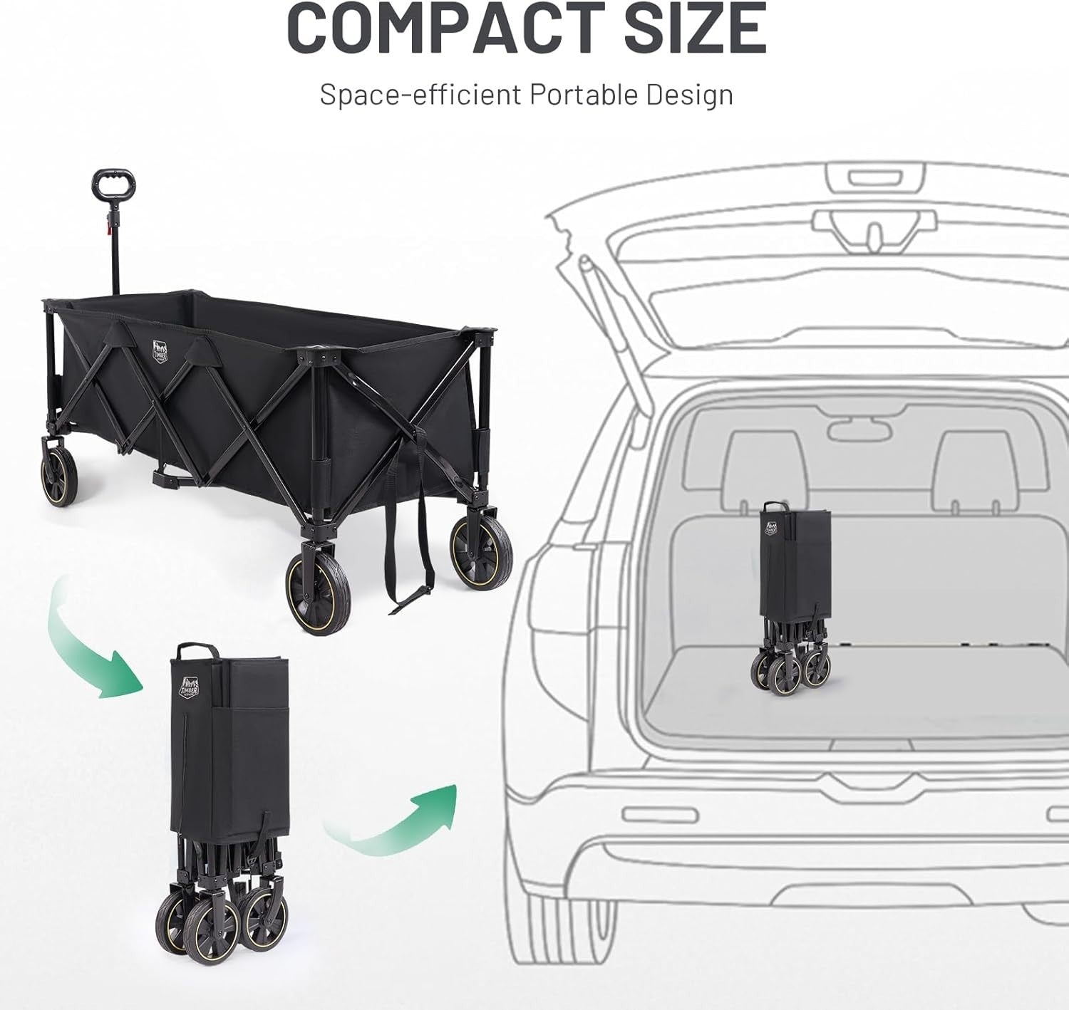 Black 300L Extended Folding Camping Wagon 160kg Heavy Duty Trolley with Brakes