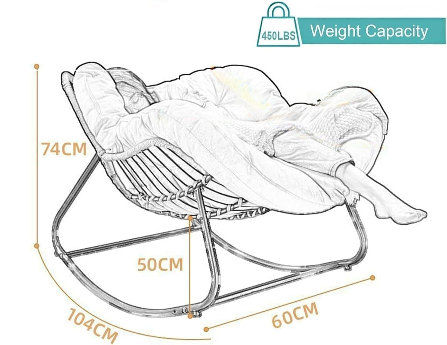 Oversized Papasan Rocking Chair Indoor Outdoor Lounge Seat Comfort Darkly