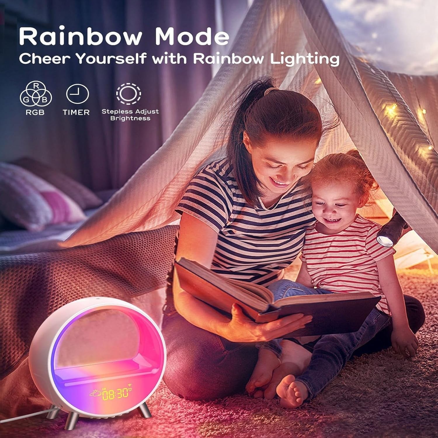 Bluetooth Speaker Alarm Clock Wireless Charging LED Night Light App Control