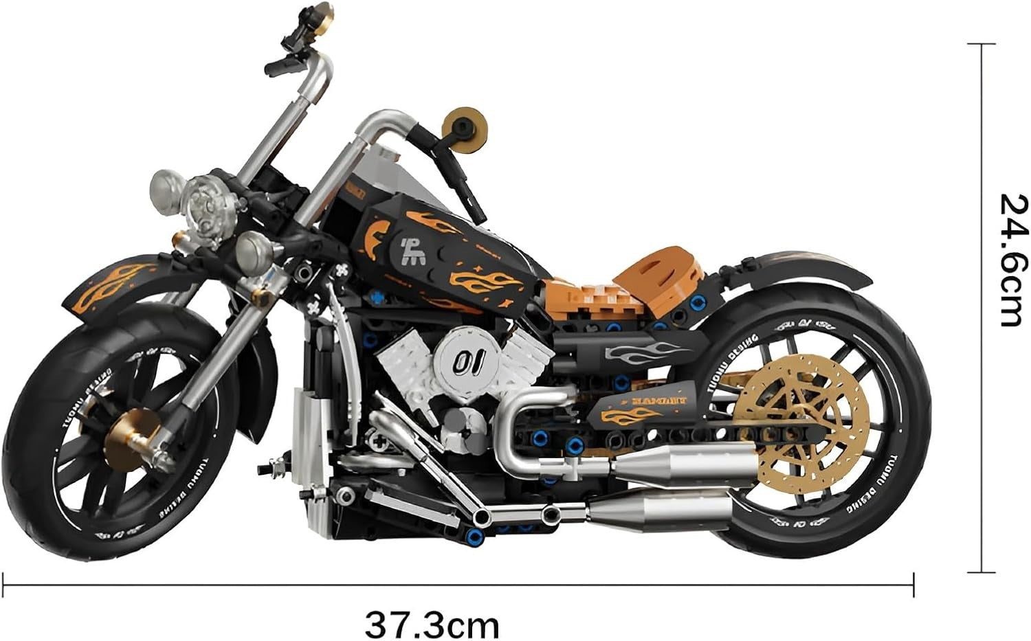 445-Piece Retro Motorcycle Model Kit with Chain Drive & Custom Stickers