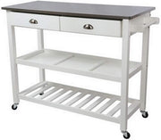 Kitchen Island Trolley Stainless Steel Top White Rolling Storage Cart Drawers