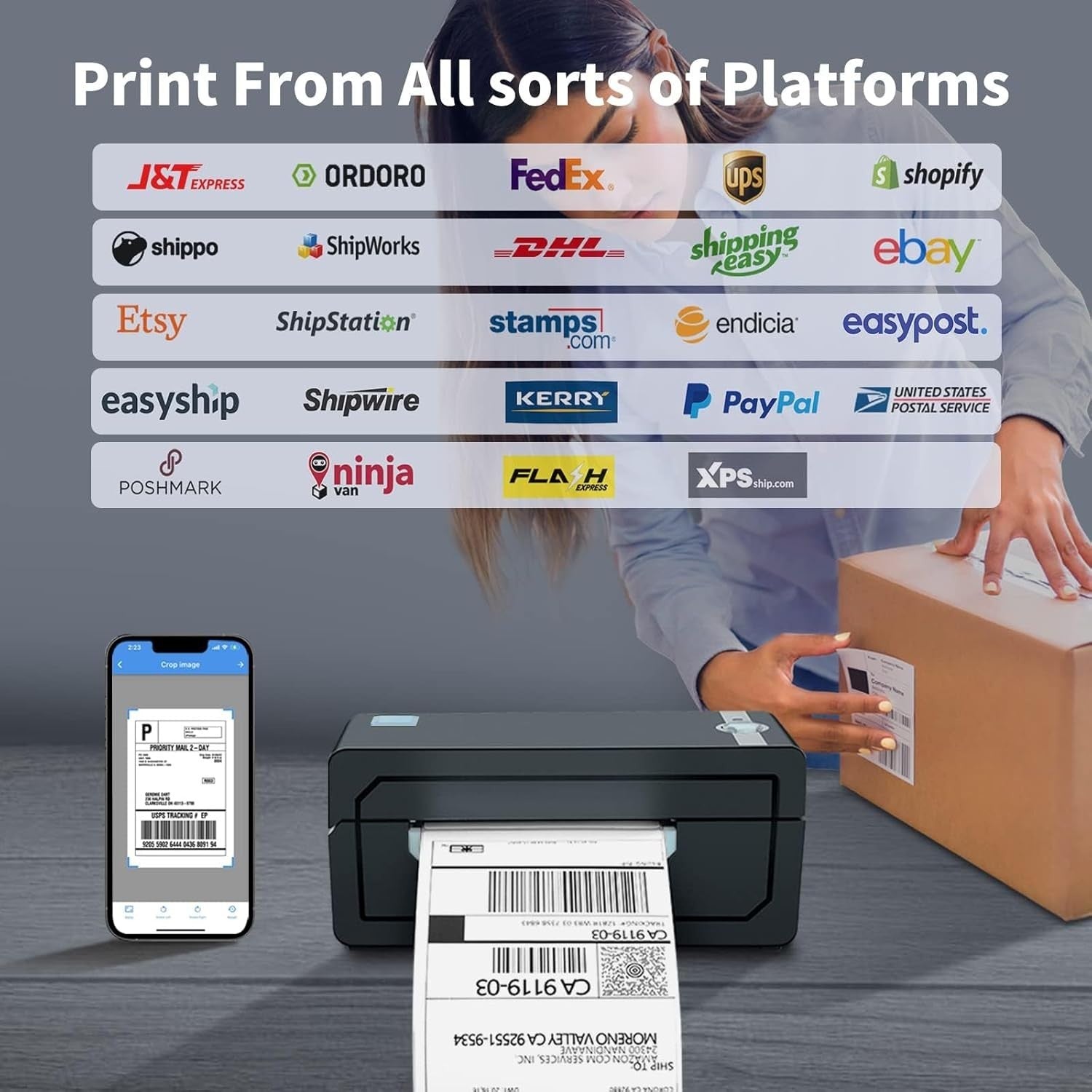 Black 4x6 Bluetooth Thermal Label Printer, Shipping, Portable