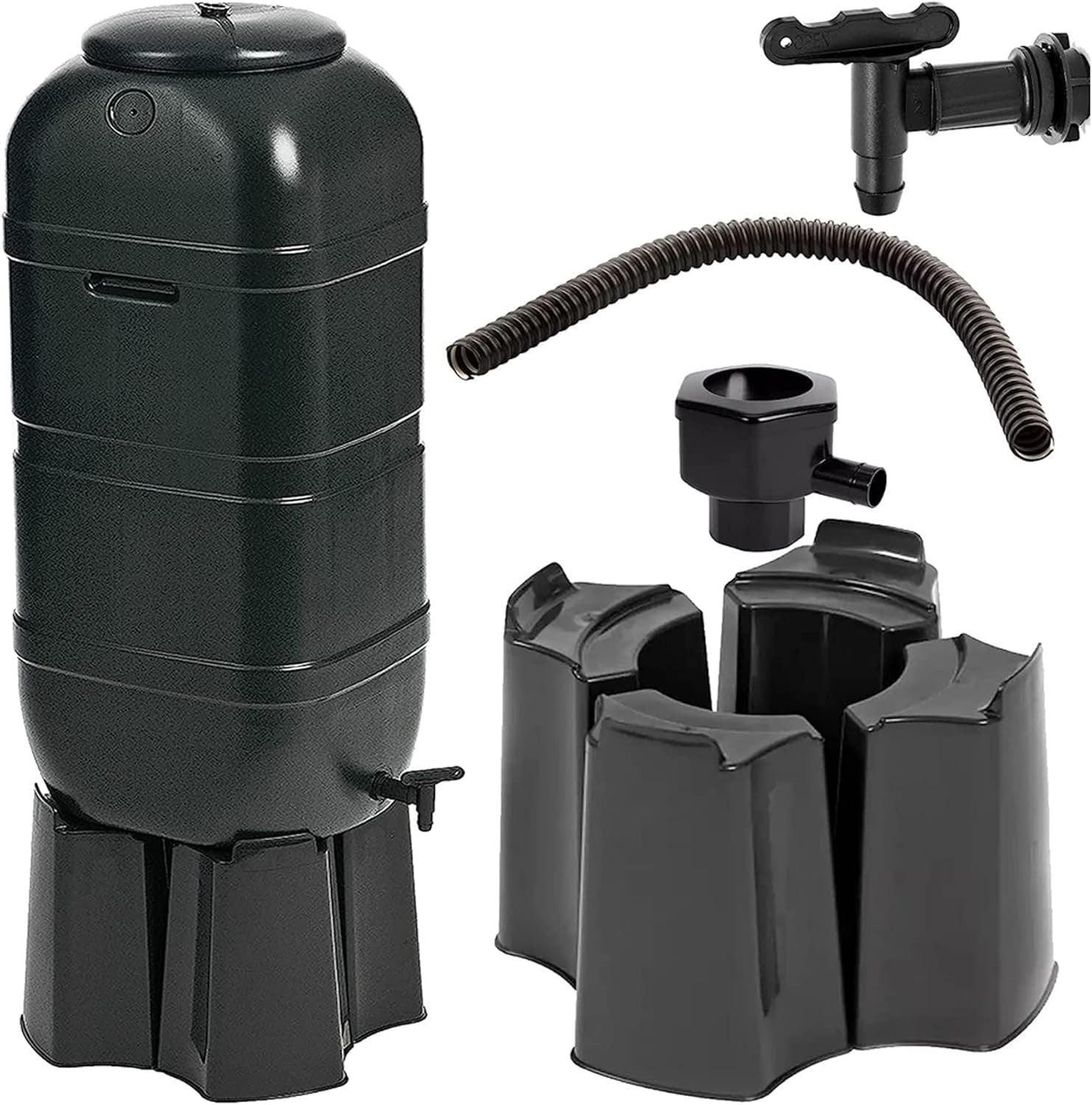 100L Outdoor Slim Line Rainwater Butt With Tap Stand & Lid Black NEW