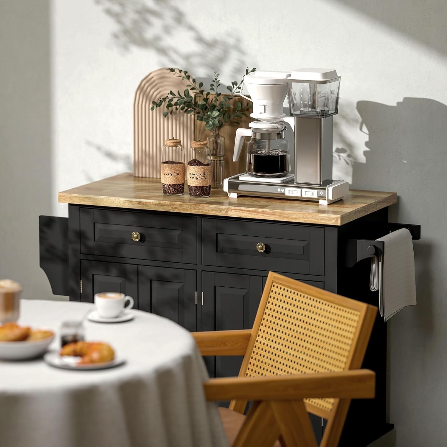 Kitchen Island Cart on Wheels w/ Drawers Cabinet Wood Top