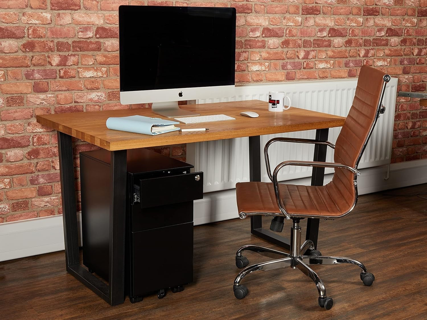 Black Narrow Under Desk Filing Cabinet 3 Drawer Lockable 60cm
