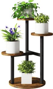 4 Tier Metal Wood Plant Stand Indoor | Rustic Brown Corner Flower Pot Shelf Rack