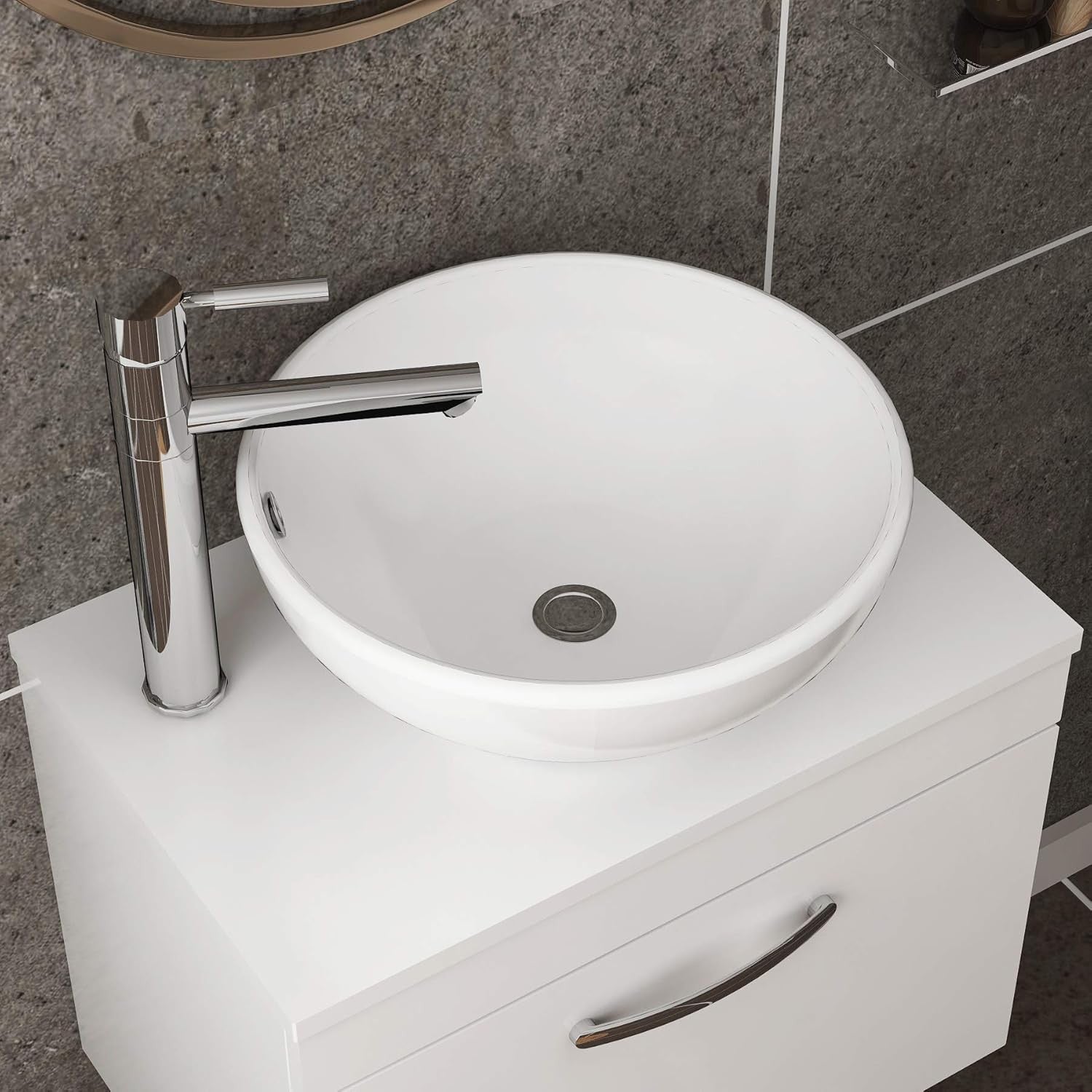 550mm Gloss White Bathroom Vanity Unit with Ceramic Basin 2 Door Sink Cabinet
