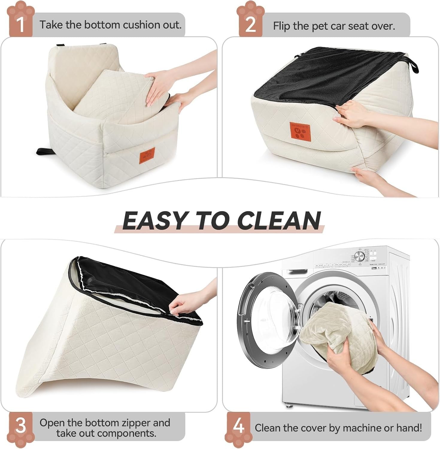 Elevated Memory Foam Dog Car Seat Washable Booster Bed Up to 35lbs