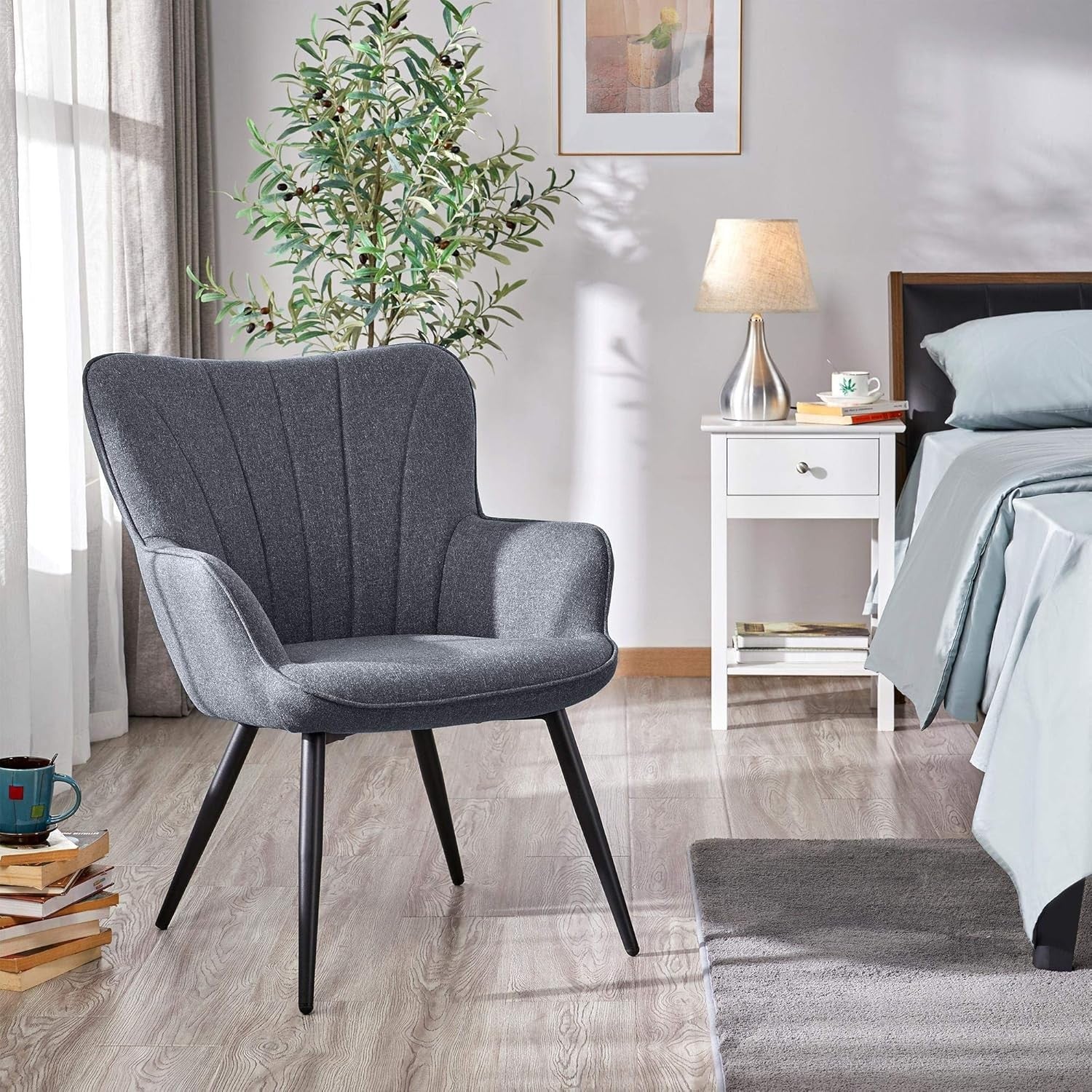 Yaheetech Linen Tub Chair Set of 2, High Back Accent Armchairs Grey