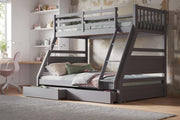 Triple Bunk Bed with Storage Drawers – Grey Wooden Kids Sleeper