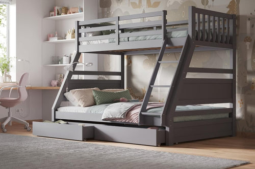 Triple Bunk Bed with Storage Drawers – Grey Wooden Kids Sleeper