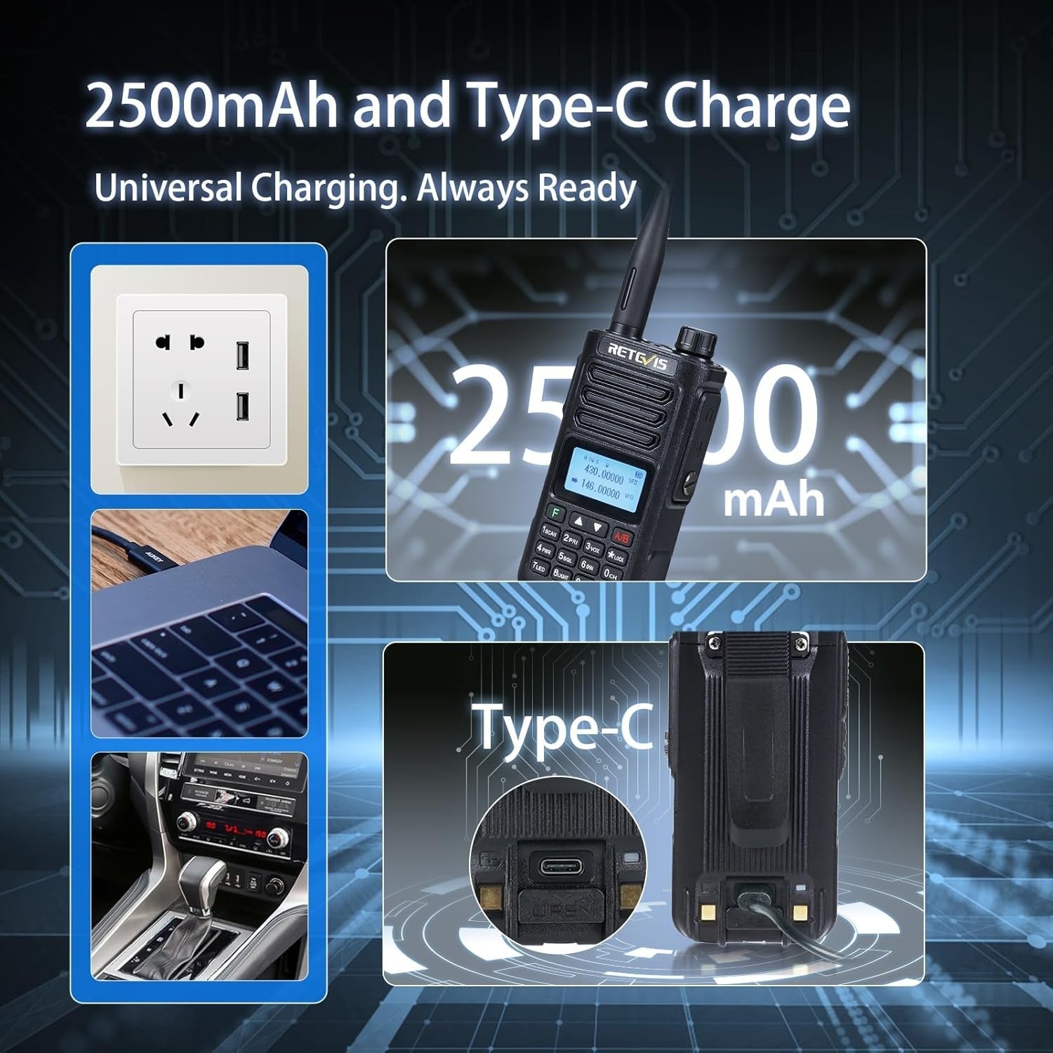 IP68 Waterproof Ham Radio Dual Band VFO 2500mAh Type-C 2 Pack