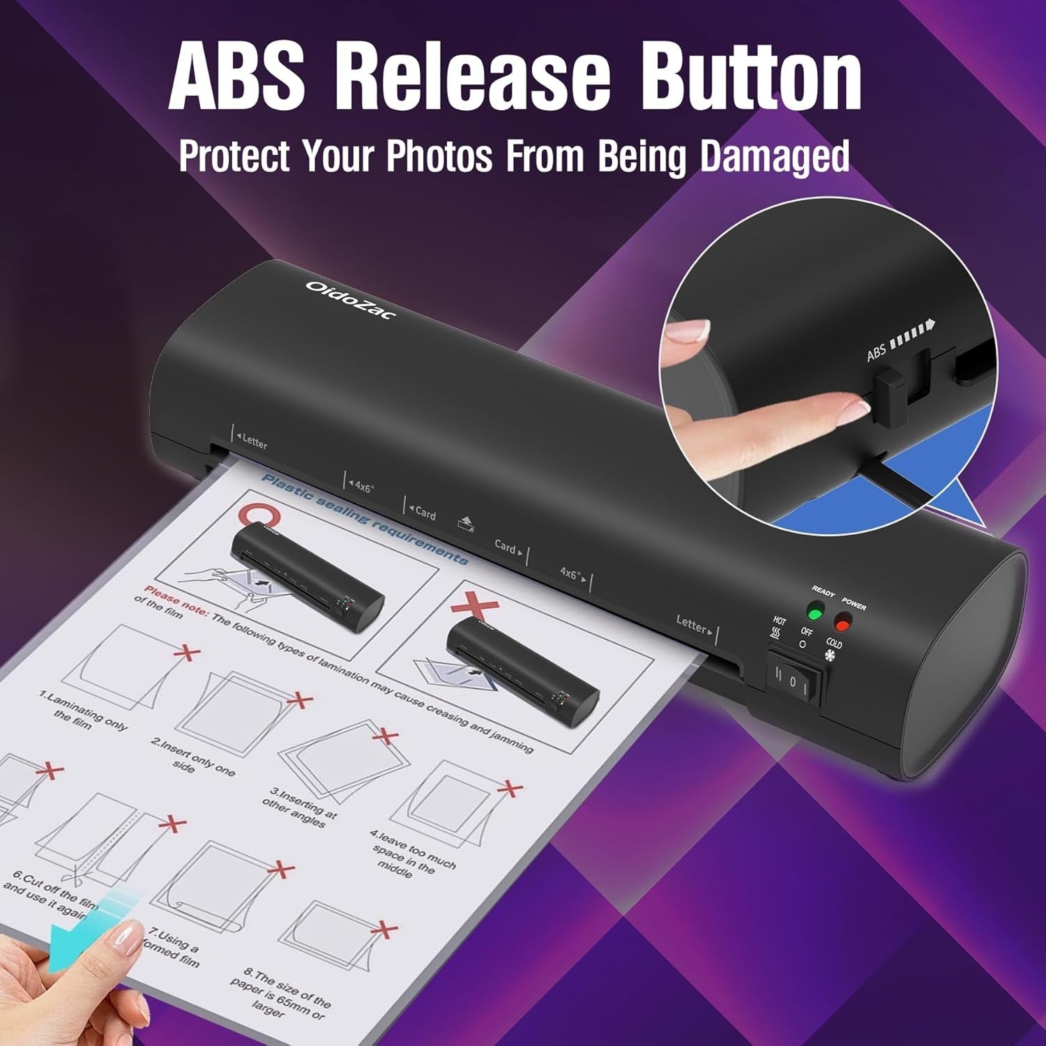 A4 Laminator Hot Cold 4-in-1 Compact No Bubble ABS Jam Release