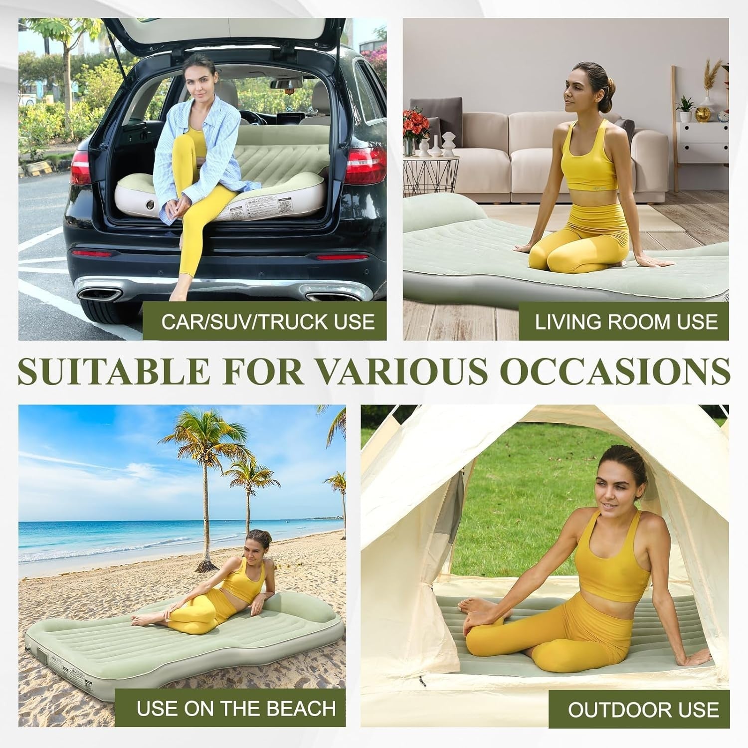 Inflatable SUV Air Mattress with Built-In Pump Thick Flocked Travel Bed