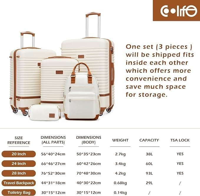 24'' Green Brown Luggage Set Hard Shell TSA Lock 360 Spinner + Backpack