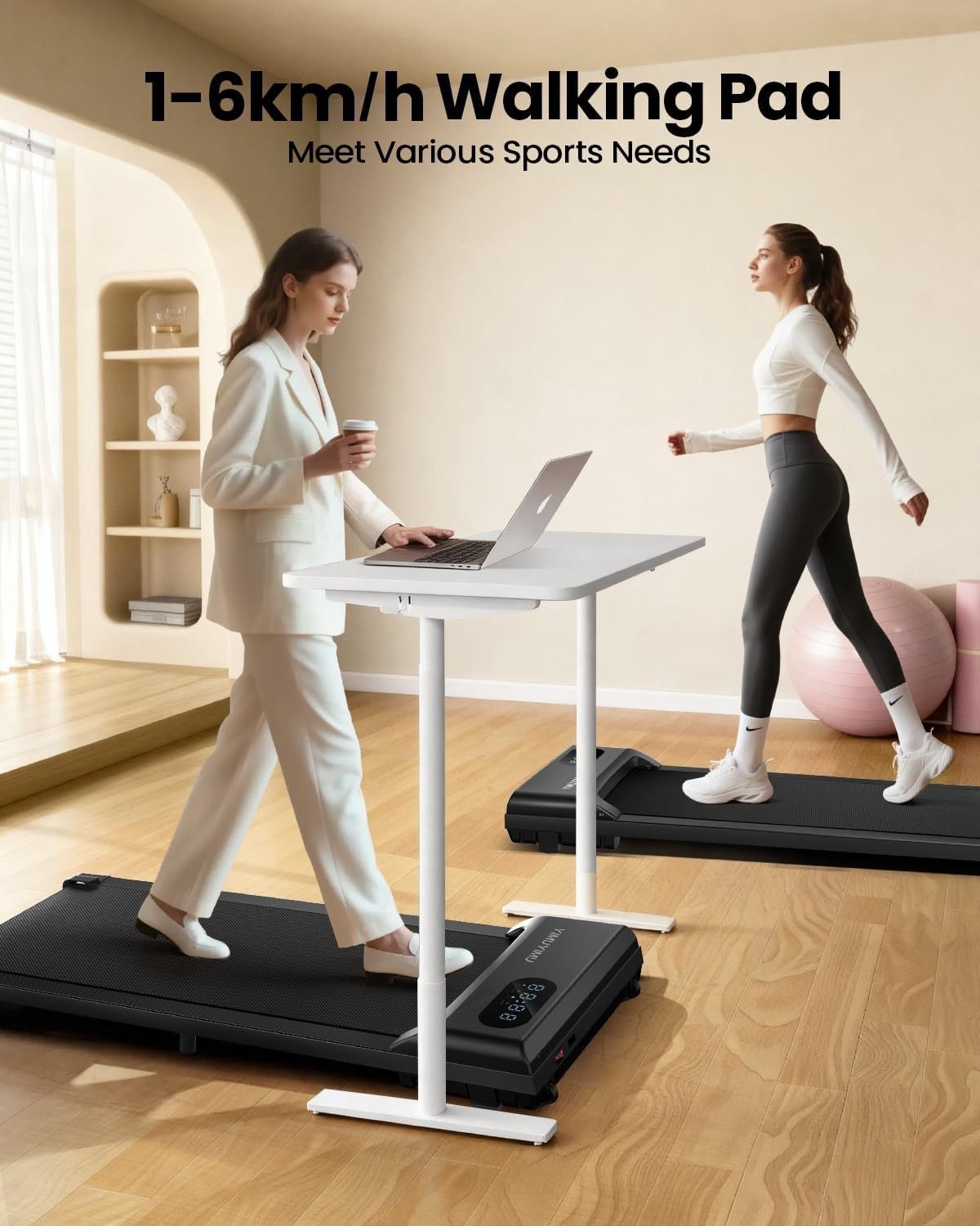 Under Desk Walking Pad Treadmill 6km/h Quiet Compact Home Office