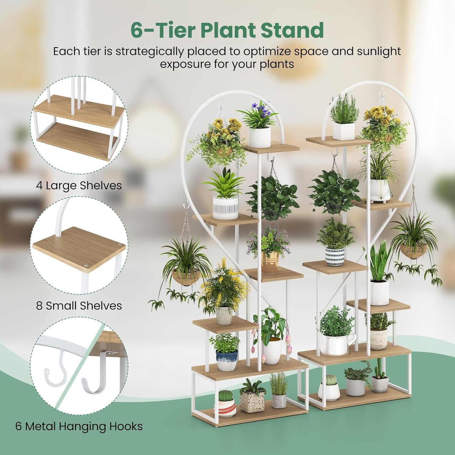 6 Tier Tall Metal Plant Stand Indoor Outdoor Heart Shape Ladder Flower Shelf