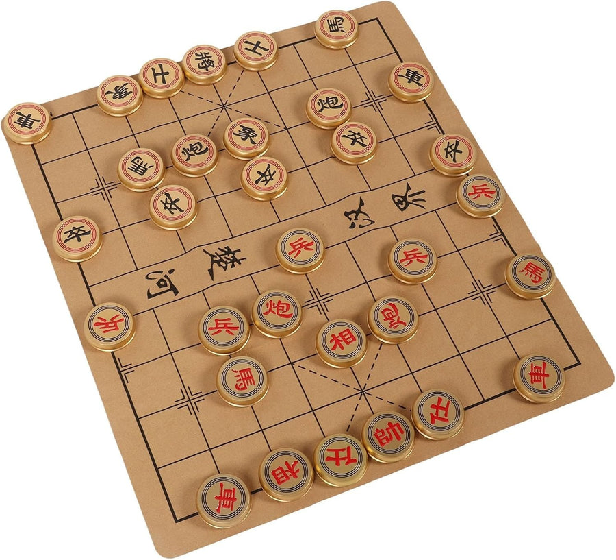 Golden Xiangqi Chinese Chess Set Aluminum Pieces Storage Case