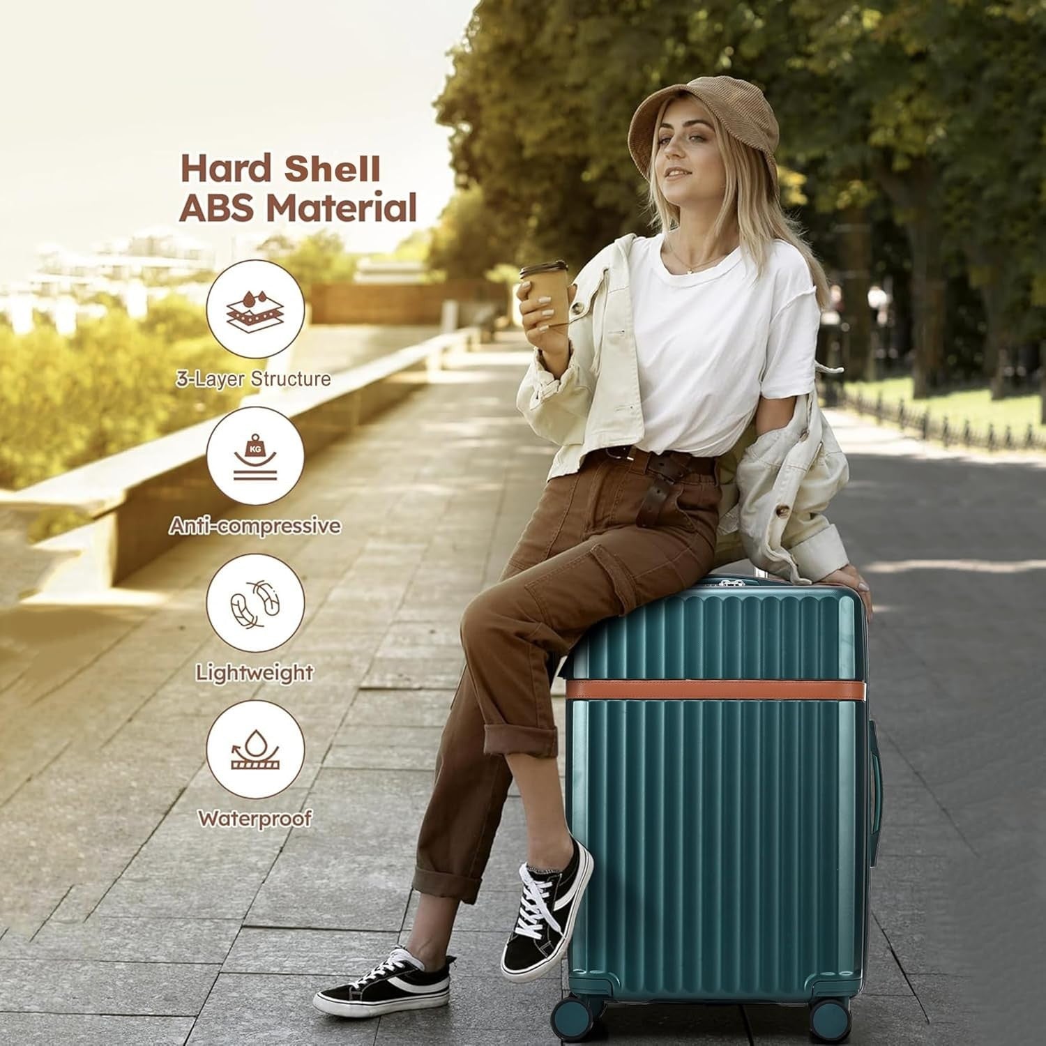 24 Inch Medium Hard Shell Suitcase Lightweight PC ABS 4 Spinner Lock