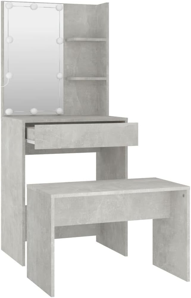 Dressing Table Set Vanity Makeup Desk Mirror Lights Storage Grey Modern Home