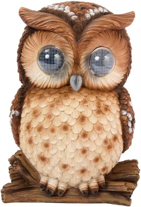 Large Solar Owl Garden Ornament • LED Light-Up Winking Eyes • Outdoor Decor