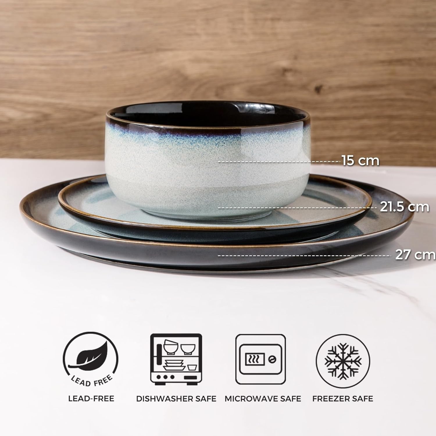 12pc Stoneware Dinner Set for 4 Scratch Resistant Plates Bowls Microwave Safe