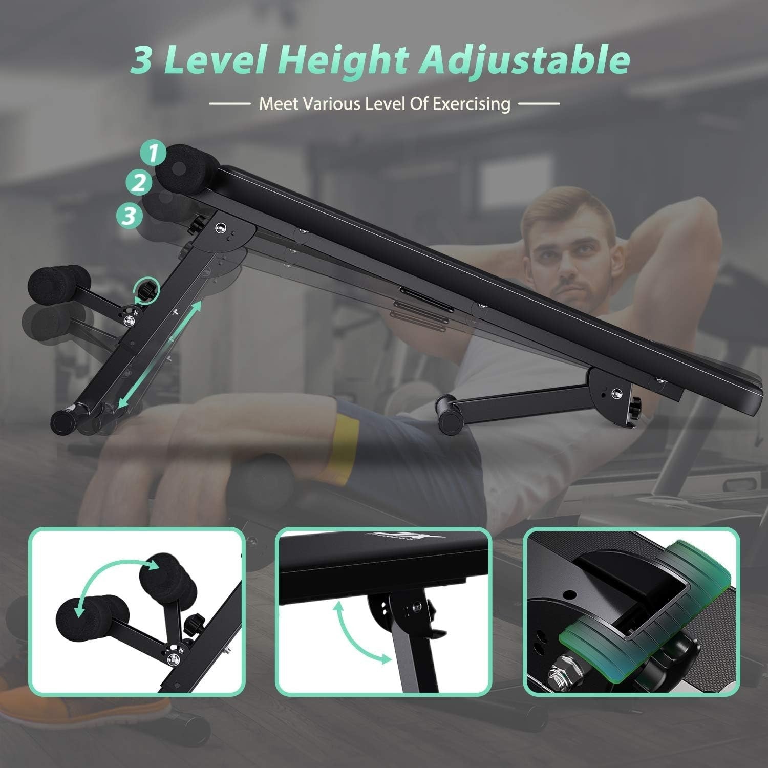 Foldable Adjustable Workout Bench 600lb Flat Sit-Up Home Gym