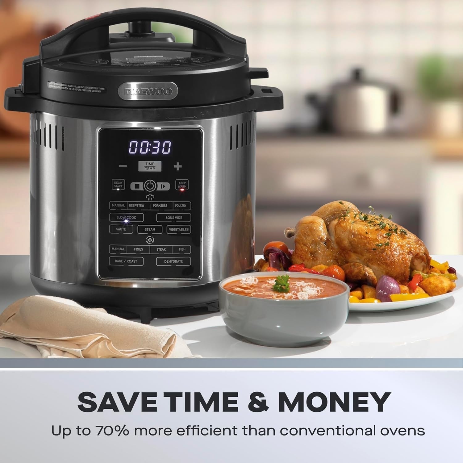 6L 2-in-1 Air Fryer Pressure Cooker 15 Presets Healthy Fast Cooker Steam Roast