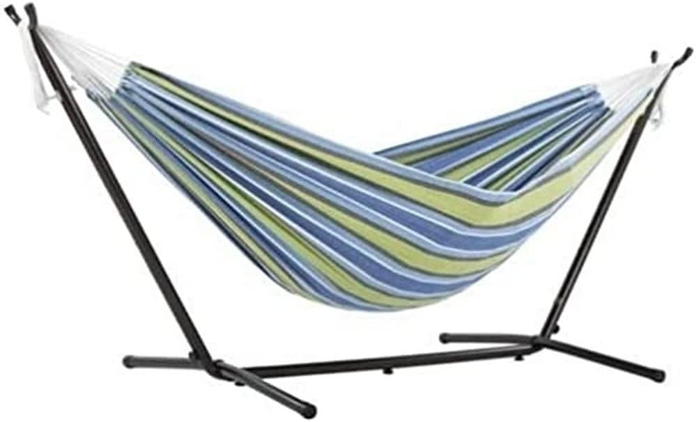 Double Cotton Hammock with Stand 204kg Capacity Portable Indoor Outdoor Relax