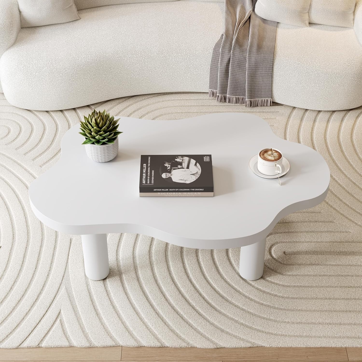 Stylish Cloud-Shaped Wooden Coffee Table, Space-Saving & Easy Assembly 100cm