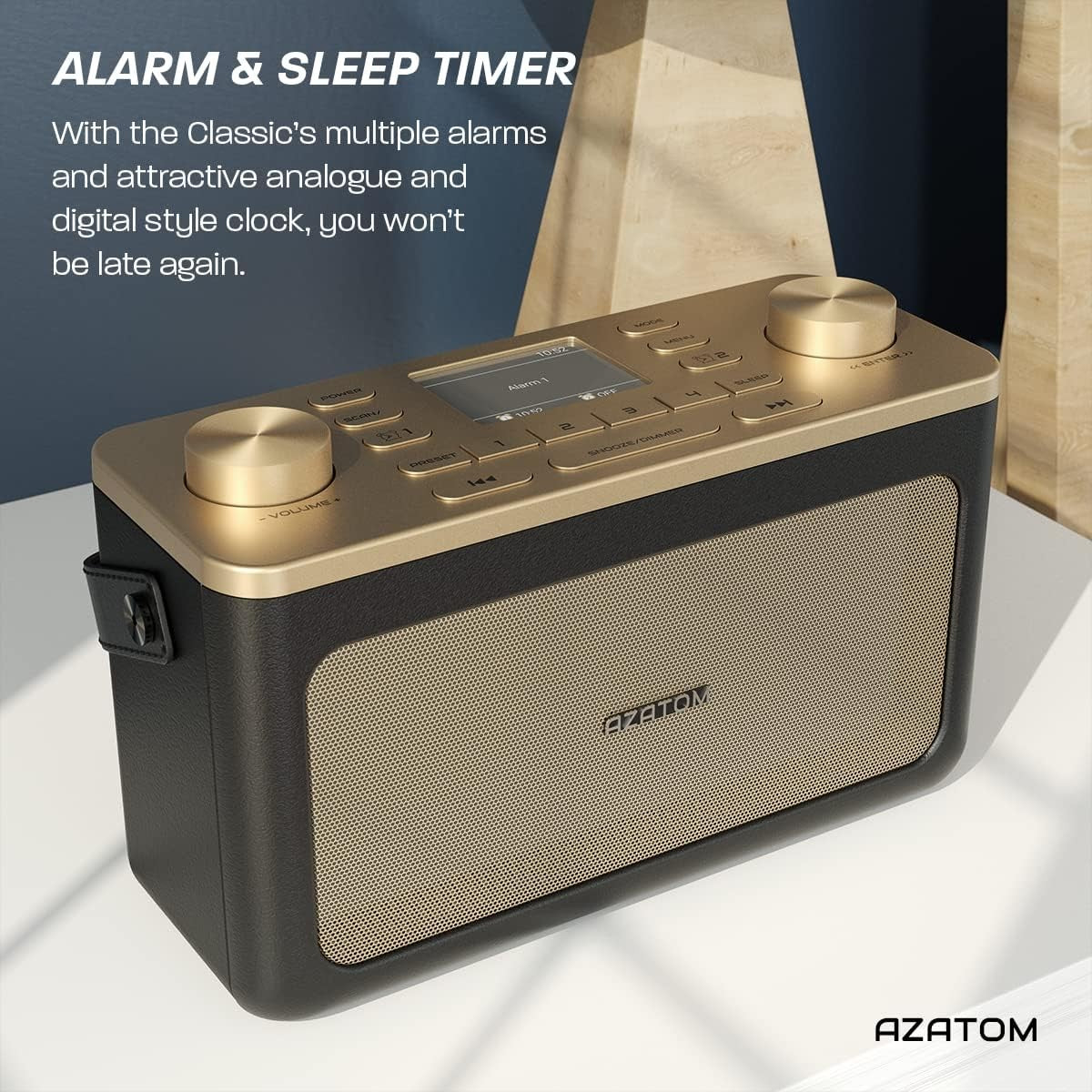 Black Gold DAB DAB+ FM Bluetooth Portable Radio Dual Alarm Leather Style