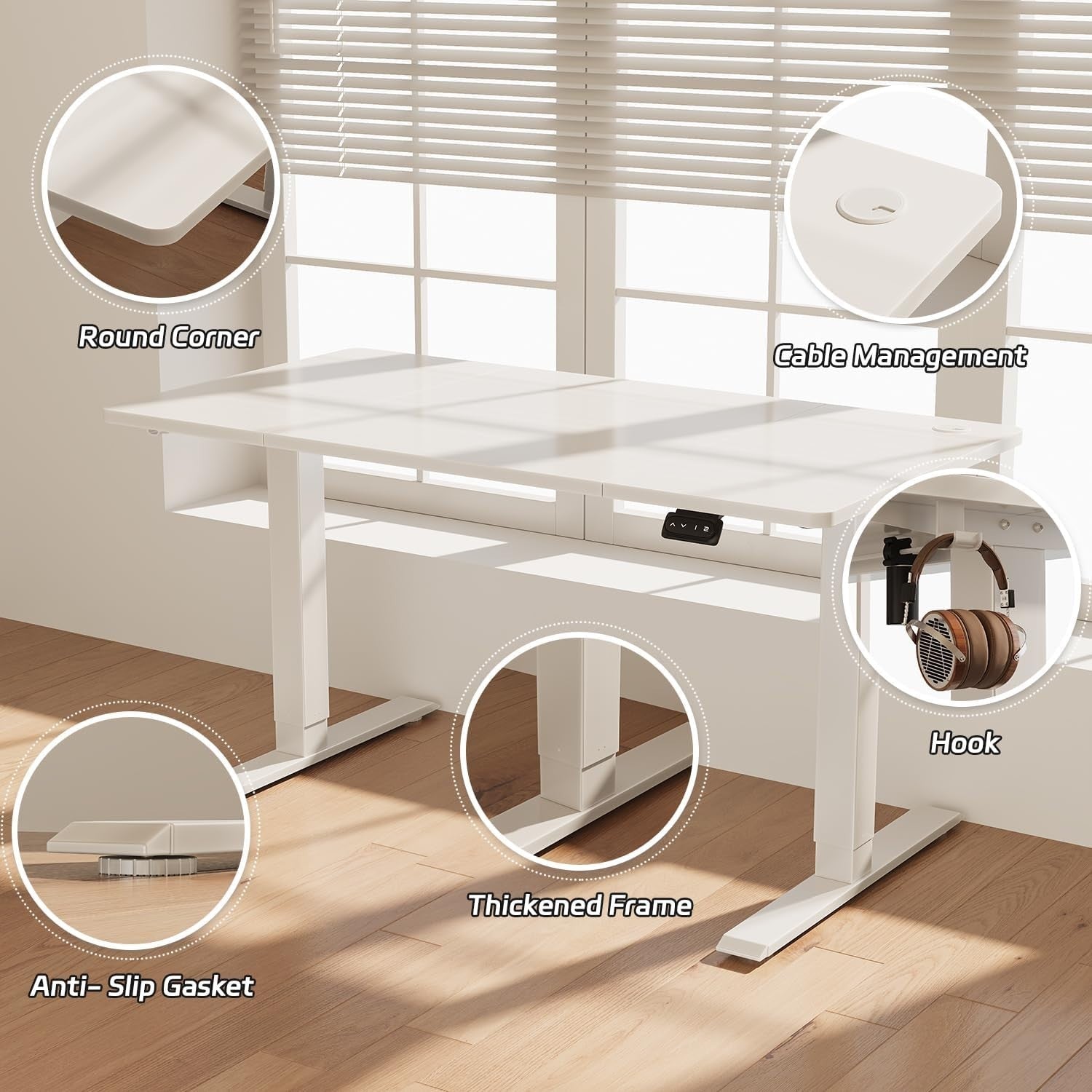Electric Standing Desk 140x60cm Adjustable Sit Stand Table with Memory – White