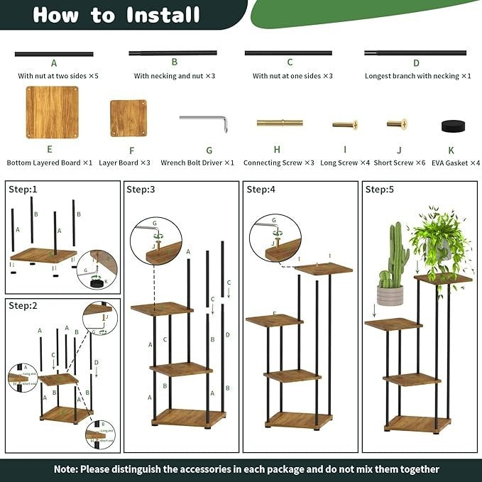 4 Tier Metal & Wood Tall Plant Stand Indoor Corner Flower Shelf Display Rack