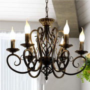 6-Light Black Candle Chandelier E14 Vintage Pendant Rustic Iron Ceiling Light