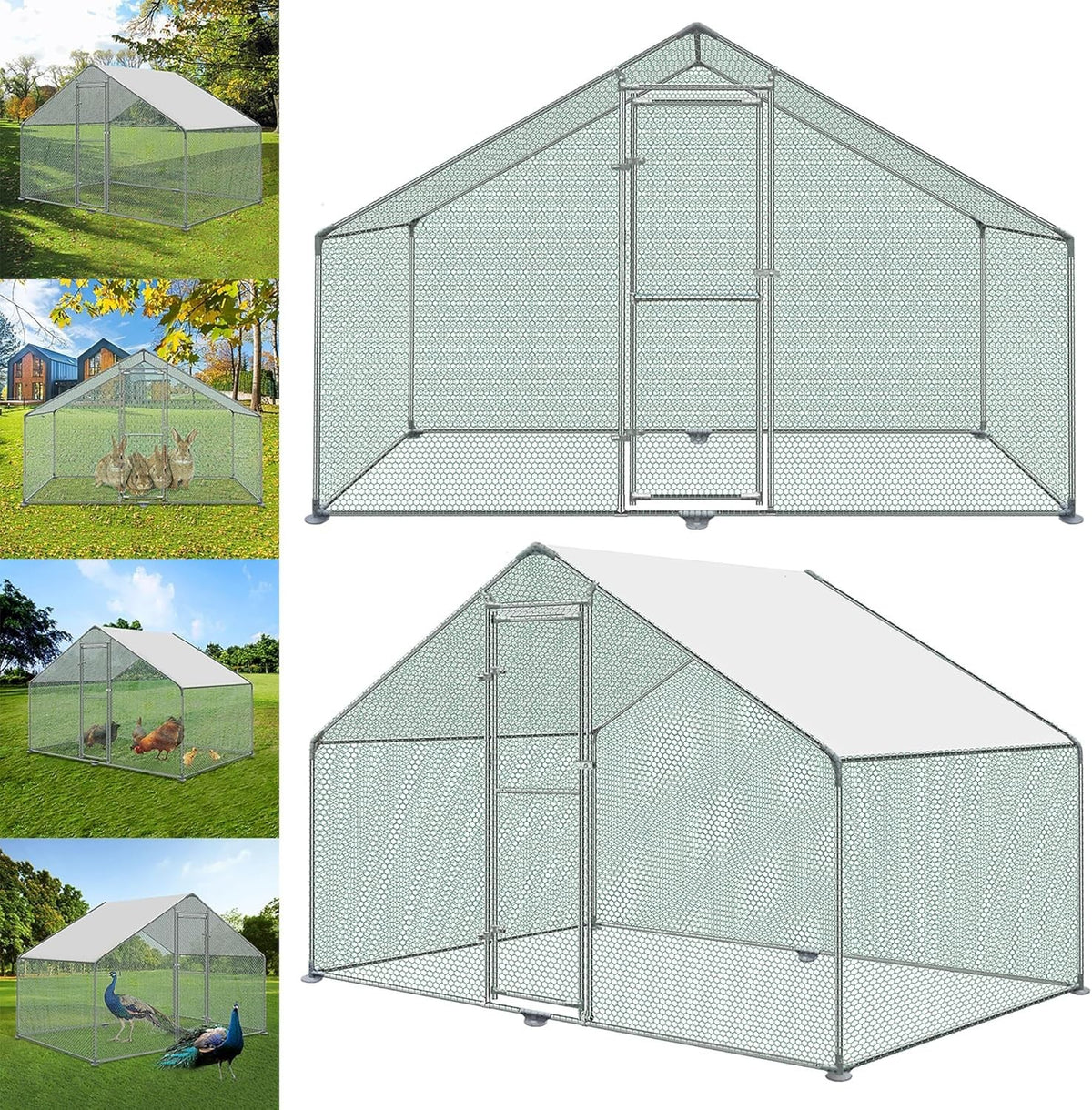 10x6.5x6.5FT Walk In Chicken Run Galvanised Steel Coop