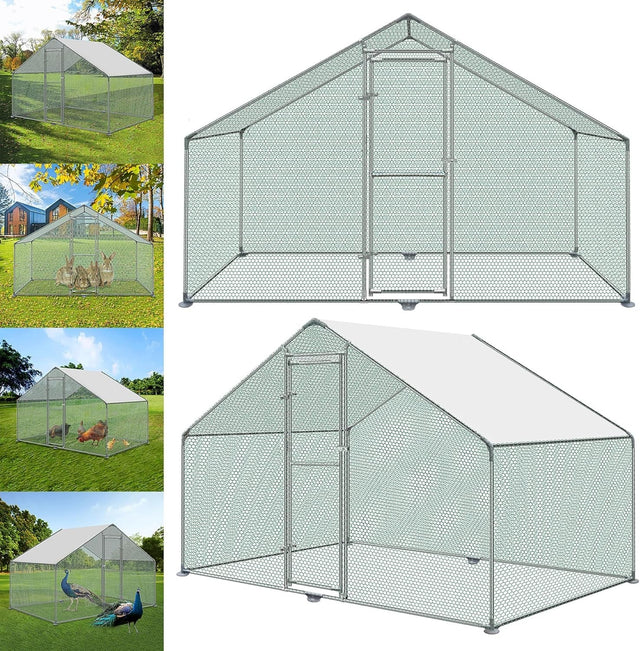 10x6.5x6.5FT Walk In Chicken Run Galvanised Steel Coop