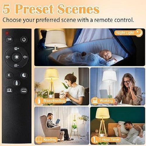 Wood Tripod Floor Lamp Dimmable LED with Shelves Remote Control Standing Light