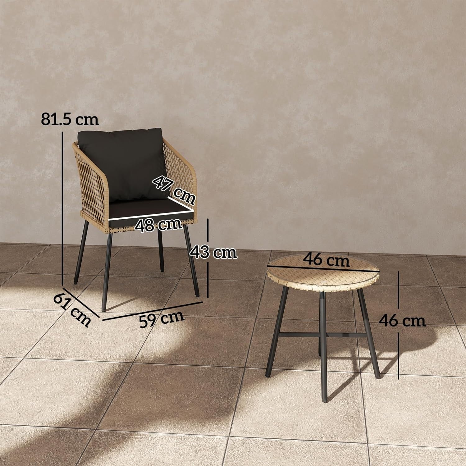3 Piece Rattan Bistro Set Patio Chairs with Glass Table Balcony Seating