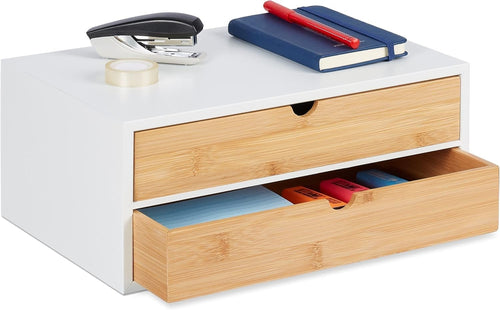 Desk Organiser with 2 Drawers – Bamboo & MDF Office Storage Box
