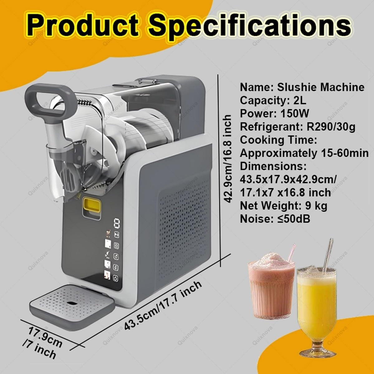 Frozen Drink Slush Machine 2L No Ice Fast Freeze Auto Clean Cocktail Maker