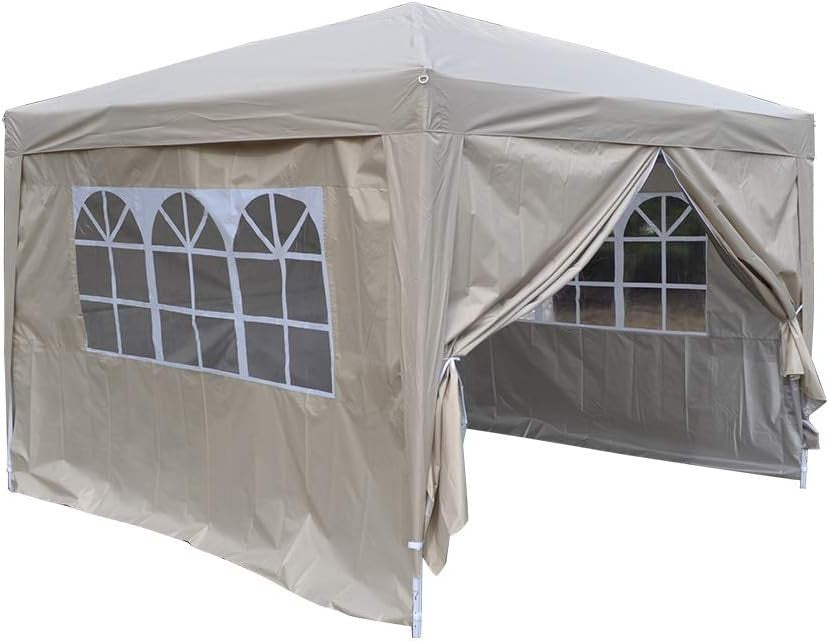 3x3m Beige Pop Up Gazebo Waterproof Garden Party Tent Shelter Marquee
