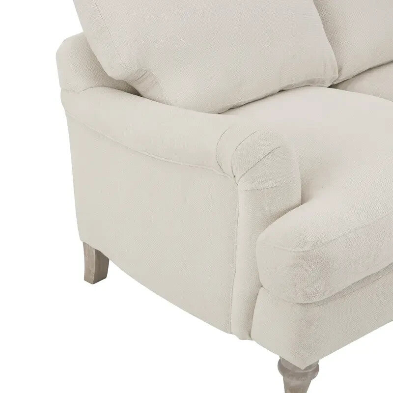 Ivory Linen 3 Seater Sofa Deep Cushions Solid Wood Legs Modern Comfy Couch