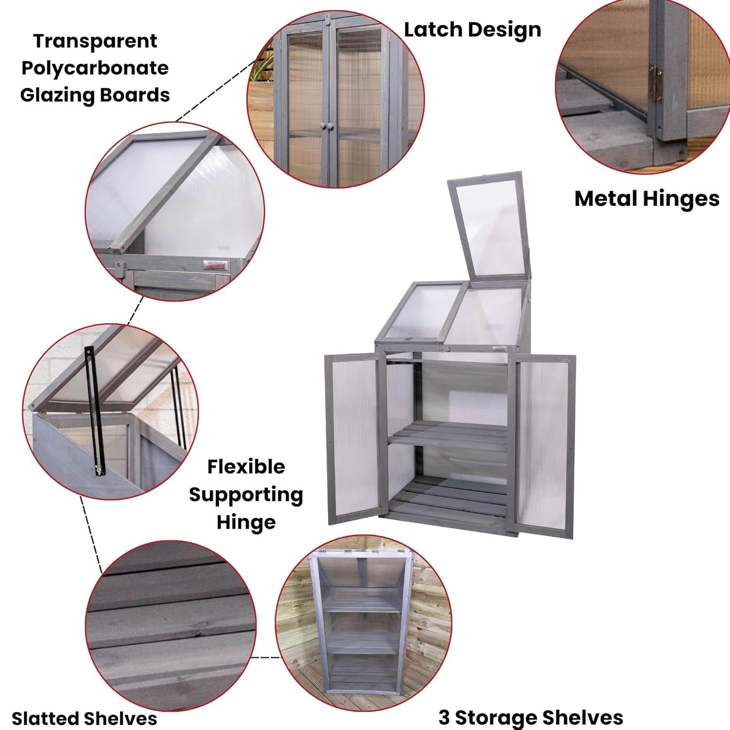 Grey Wooden Mini Greenhouse Cold Frame with Polycarbonate Panels H120xW69xD49cm